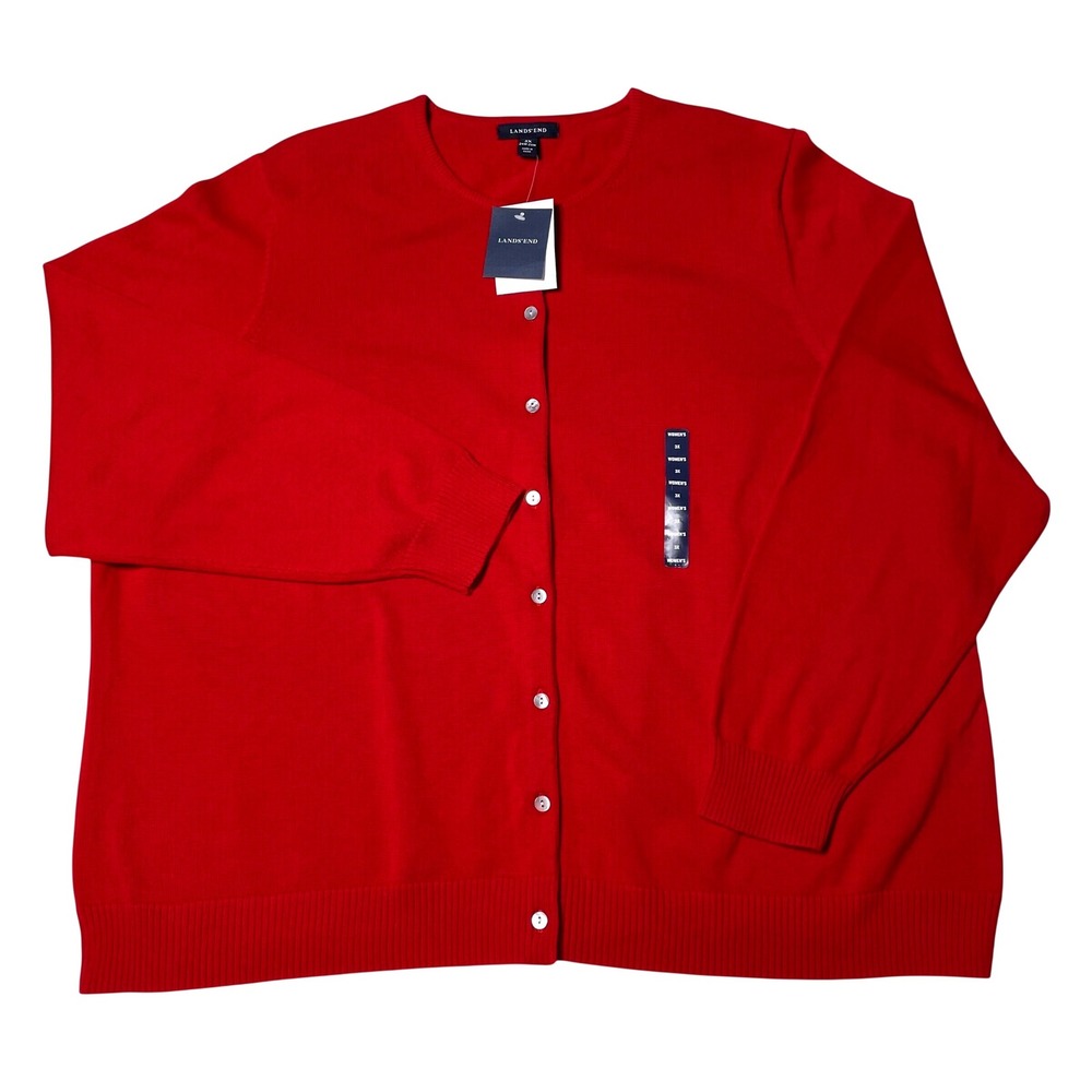NWT Lands End Womens 3X Supima Cotton Soft Fine Gauge Rich Red Crewneck Cardigan